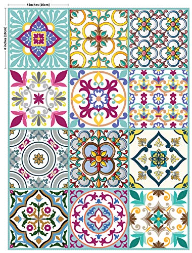 The Nisha 12 PC (10 X 10) pegatinas para pared Adhesivo de Pared Salpicadero de Vinilos Azulejos Adhesivos Arte Ecléctico para la Cocina & Baño, 10x10 cm, Morado oscuro