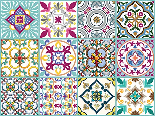 The Nisha 12 PC (10 X 10) pegatinas para pared Adhesivo de Pared Salpicadero de Vinilos Azulejos Adhesivos Arte Ecléctico para la Cocina & Baño, 10x10 cm, Morado oscuro