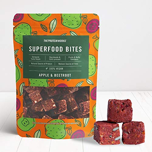 THE PROTEIN WORKS Superfood Bites | 100% Veganos | Snack Saludable y Natural | A Base de Plantas| Manzana & Remolacha | 140g