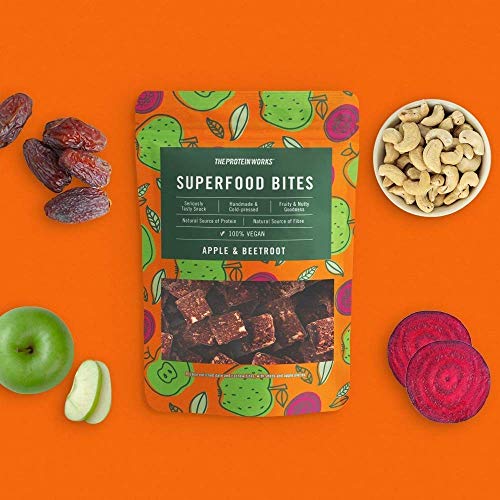 THE PROTEIN WORKS Superfood Bites | 100% Veganos | Snack Saludable y Natural | A Base de Plantas| Manzana & Remolacha | 140g