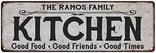 The Ramos Family Kitchen Personalized Chic Metal Sign Vintage Aluminum Metal Signs Tin Plaque Wall Art Poster For Garage Man Cave Beer Cafe Bar Pub Club Patio Home Decor 3"X12"