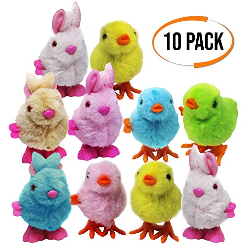 THE TWIDDLERS 10 Juguetes Suaves de Cuerda Rápida - Pollitos y Conejos de Pascua - 4 Colores Surtidos Rellenos de piñata -Juguetes de interior ideales para niños, para horas de juego y entretenimiento