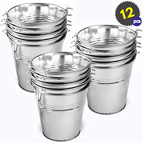 THE TWIDDLERS 12 Cubos Pequeños de Metal Galvanizado - Decoración Ideal para Cubos de Plata, Mini Cubos de Servicio para botanas de Fiesta, Cubos de Hielo, - 10.5 x 10.5 x 7.5 cm por Pieza.