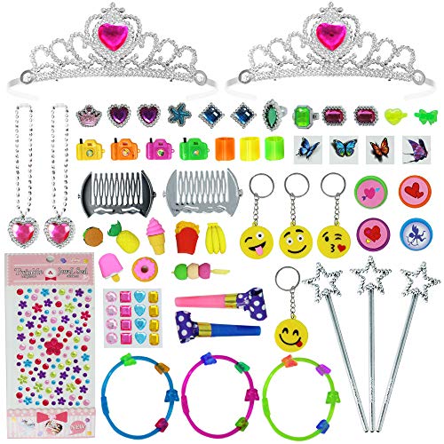 THE TWIDDLERS 96pcs Princesa Surtido Juguetes Granel para Rellenar Piñatas Bolsa Tesoros De Premios Aula Juguete Kit Cumpleaños Fiesta Regalos Accesorios Tiaras Collares Estrellas Aros para Niñas