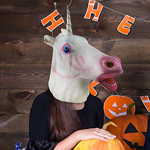 THE TWIDDLERS Máscara de Cabeza de Unicornio de Latex de Caucho Novedad Traje Fiestas de Disfraces de Halloween - Decoraciones Eventos - Carnavales - Adulto Disfraz Accesorio