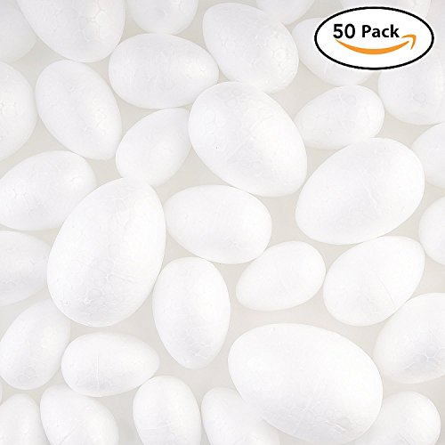 THE TWIDDLERS Paquete de 50 Huevos de Pascua Surtidos de Espuma de Poliestireno - Variedad de tamaños - Ideal para decoración, niños en Pascua, artesanía, Manualidades, moldear y Pintar.