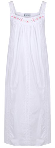 The1forU 100% Algodón Mujer Camisón sin Mangas + Bolsillos 7 Tallas Meghan - Blanco, XXL