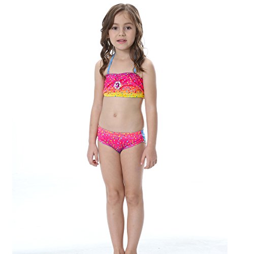 THEE 3pcs Traje de Baño de Cuello Hálter con Cola de Sirena Bikini Set para Niña, Size 120