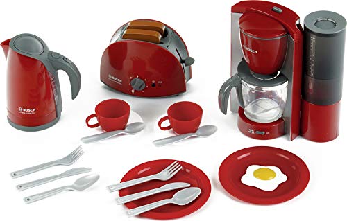 Theo Klein 9564 Set de desayuno Bosch, Set de cocina formado por tostadora, cafetera, hervidor de agua y mucho más, a partir de 3 años, 44,5 cm x 13 cm x 34 cm