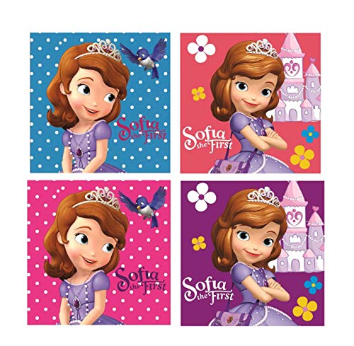 Theonoi - Juego de 4 toallas de invitados para niños, 30 x 30 cm, 100% algodón, diseño de Sofia The First