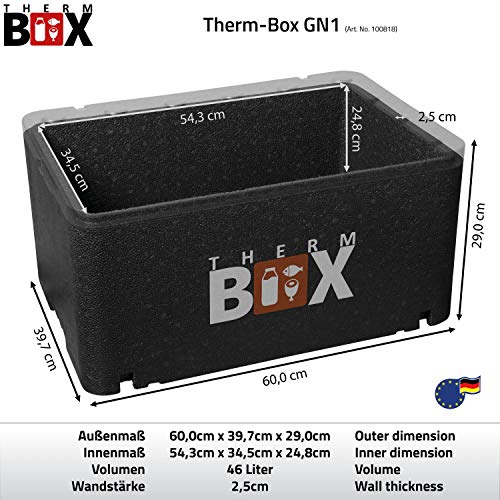 Therm Box – Recipiente térmico grande GN 1/1 46 litros, aislante, caja térmica de poliestireno, interior: 54 x 34,5 x 24 cm