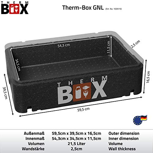 Therm Box - Recipiente térmico plano de 21,5 litros, aislante, caja térmica de poliestireno, interior de 54 x 34 x 11