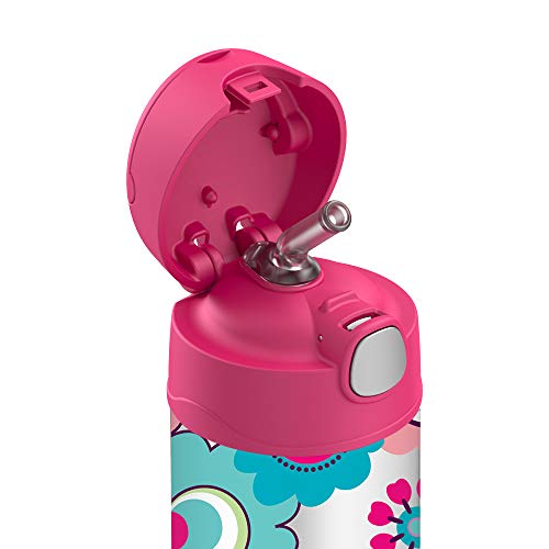 Thermos - Termo con boquilla (355 ml), diseño de flores, color rosa