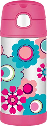 Thermos - Termo con boquilla (355 ml), diseño de flores, color rosa