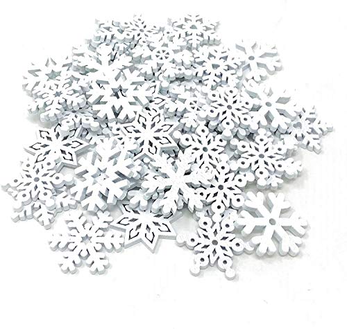 TheStriven 100 Piezas 3,5 cm Adornos de Copos de Nieve Blancos de Madera Copos de Nieve Copos de Nieve de Madera Blanca de Navidad para Adornos Colgantes de árbol de Navidad de año Nuevo