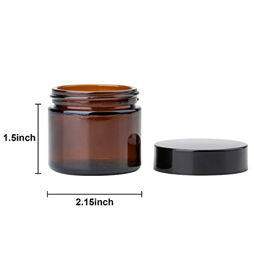 THETIS Frascos de Vidrio Redondos de 60ml (12 Paquete de) - Envases Cosméticos Vacíos con Forros Interiores, Tapas Negras y Frascos de Muestras de Vidrio con Etiquetas（Amber）