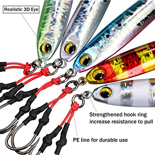 THKFISH Cebos Artificiales de Pesca Señuelos de hundimiento 0,88oz 1oz 2,1oz Jigging Cuchara de Pesca, Duro Cebo Pesca de mar Jigs para lubina Trucha salmón atún (5 Pieces Multi-Color, 60g/0.21oz)