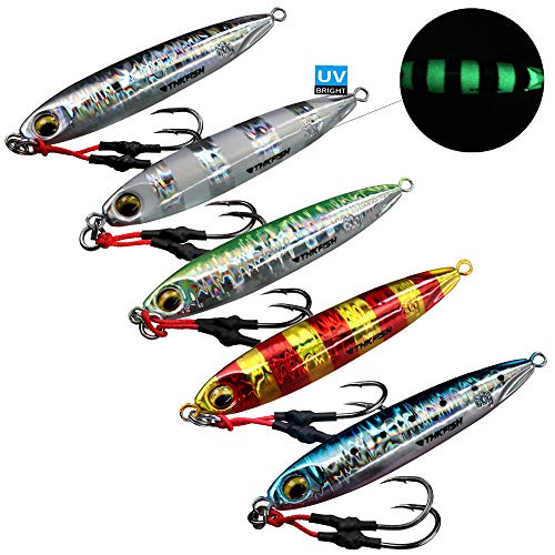 THKFISH Cebos Artificiales de Pesca Señuelos de hundimiento 0,88oz 1oz 2,1oz Jigging Cuchara de Pesca, Duro Cebo Pesca de mar Jigs para lubina Trucha salmón atún (5 Pieces Multi-Color, 60g/0.21oz)