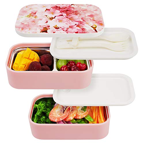 Thousanday Fiambrera Bento, Recipiente hermético Estilo Bento - Fiambrera con 2 Compartimentos Cubiertos y Tapa de Inoxidable - Lonchera a Prueba de Fugas para el Trabajo, Escuela, Viajes