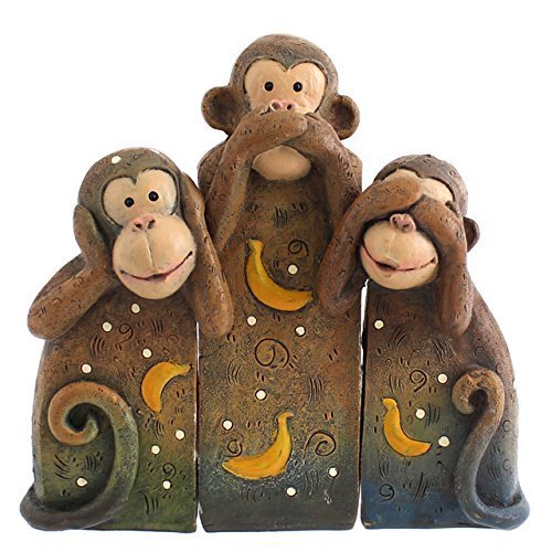 Three Wise MONKEYS - Hear No Evil Speak No Evil See No Evil - Lovely Cheeky Monkey Ornament in Resin by Jones