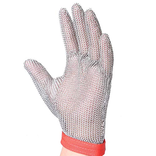 ThreeH Guantes de malla de acero 304L Guantes de corte de seguridad para cocina, Desbroce de ostras, corte de carne y talla de madera GL08 L(1 pieza)