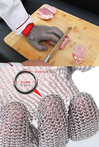 ThreeH Guantes de malla de acero 304L Guantes de corte de seguridad para cocina, Desbroce de ostras, corte de carne y talla de madera GL08 L(1 pieza)