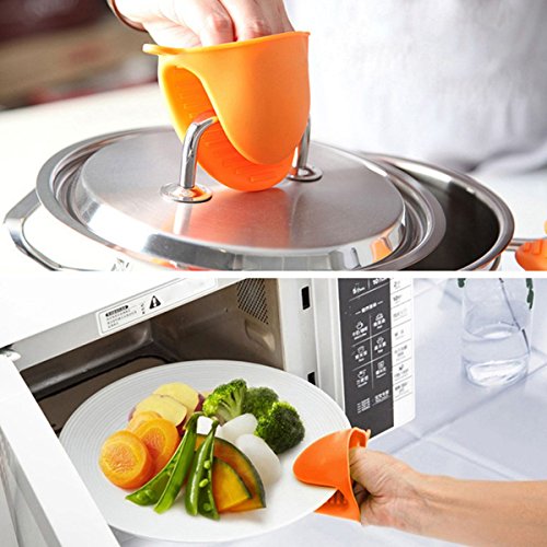 TIANOR 2 Pcs Guante de Cocina de Silicona Pinza para Cocina Manoplas para Horno de Silicona Resistente al Calor (Naranja)