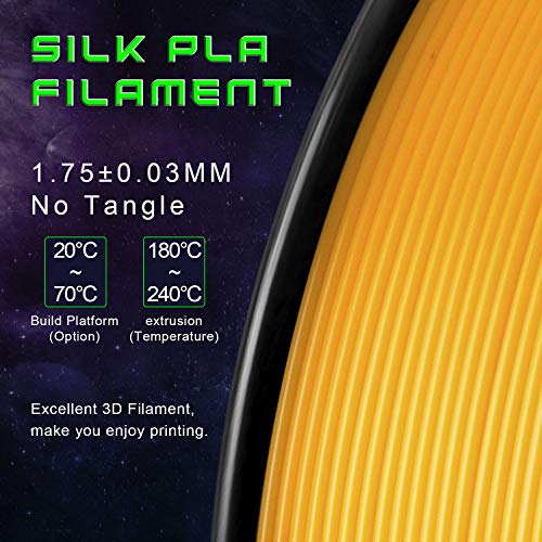 TIANSE Filamento de Seda de la Impresora 3D,1.75mm 1KG (2.2LBS),Spool Filament for 3D Printing,Precisión Dimensional +/- 0.03 mm,【Sin Enredos y Sin Bloqueo】 (Naranja Oro)