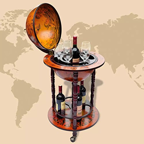 Tidyard Mueble Bar con Ruedas en Forma de Globo Terráqueo Estante de Botellas Botellero de Madera para Botellas y Vasos Múltiples Decoración para Hogar Oficina 47x47x102cm