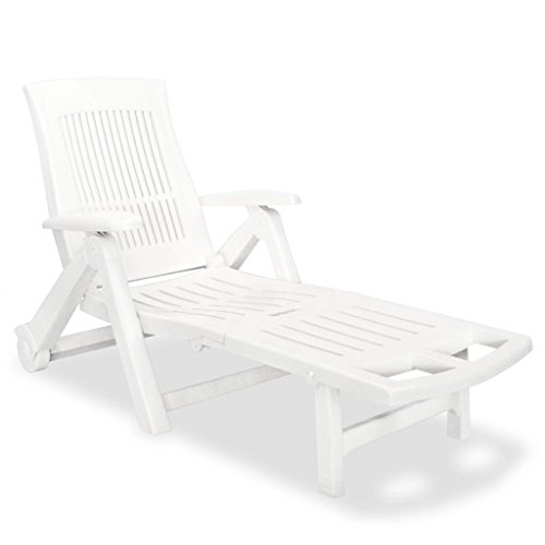 Tidyard Tumbona Plegable de Jardín Exterior con 2 Ruedas y Respaldo Ajustable para Jardín Balcón Patio Piscina Terraza,Tumbona de Playa,Plástico,72x195x101cm Blanco