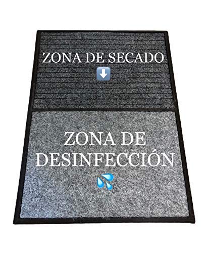 TIENDA EURASIA® Felpudo - Alfombra Desinfectante Calzado para la Entrada - 3 en 1 - Base de Caucho con 2 Divisiones + 2 Moquetas (Desinfección - Secado) - 60x80 CM - Fabricado en España (Gris)