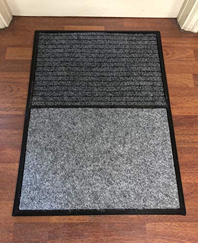 TIENDA EURASIA® Felpudo - Alfombra Desinfectante Calzado para la Entrada - 3 en 1 - Base de Caucho con 2 Divisiones + 2 Moquetas (Desinfección - Secado) - 60x80 CM - Fabricado en España (Gris)