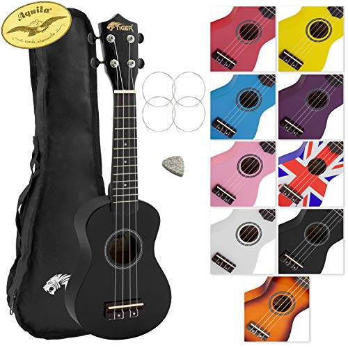 Tiger UKE7-BK - Ukelele soprano para principiantes, color negro