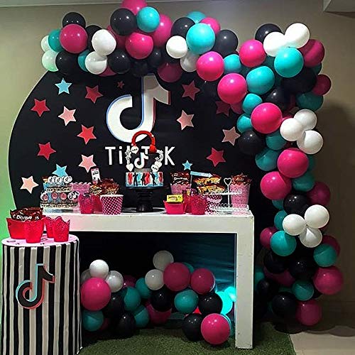 Tik Tok Globos de Látex, Suministros de Decoración para Fiestas de Cumpleaños Temáticas de Tiktok, 100 Pieza de Ø25cm Globos con Uniendo Cadena y Punto de Pegamento para Fiestas, Celebraciones