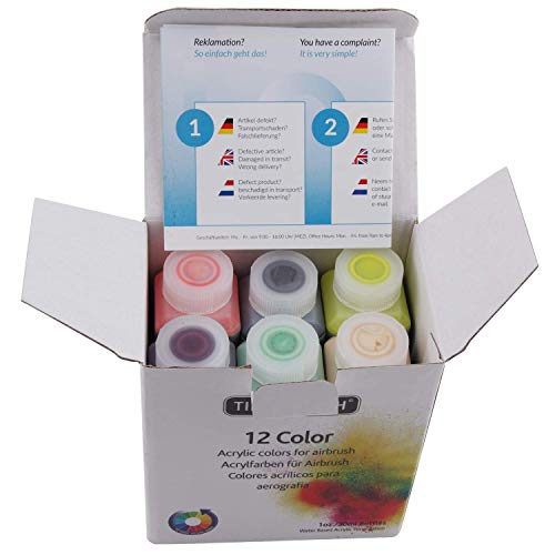 Timbertech - Juego de pinturas acrílicas para aerógrafo, 12 x 30 ml, modelo Air Base multicolor metálico