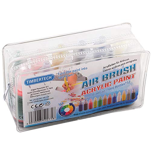 Timbertech Pinturas acrílicas Color para aerógrafo 12 * 10 ml Modelo Base de aire Multicolor Pinturas Pintar pinturas para aerógrafo