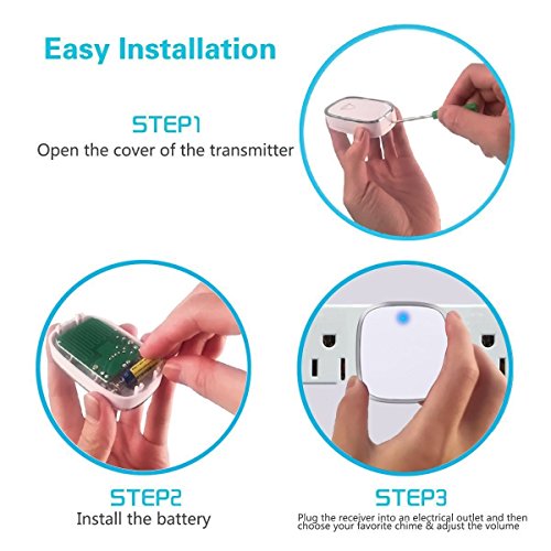 Timbre Inalámbrico,IPSmart Kit de Timbre inalámbrico Exterior Impermeable 3 Transmisor y 2 Receptores Timbre Plug-in sin Hilos a un Rango de 900ft de Distancia 36 Melodías de 4 Niveles de Volumen