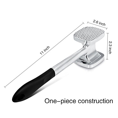 TIMESETL 28cm Martillo ablandador de carne de aluminio resistente de doble cara 140 Pincho y superficie plana Carne de pollo Pounder Mallet Kitchen Tool - Mango negro