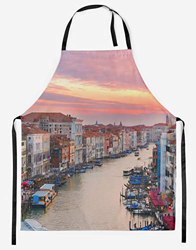 Timingila turista Gran Canal de Venecia Delantal de Cocina con Estampado Ajustable y Respaldo Trasero Babero 24 x 32 Pulgadas