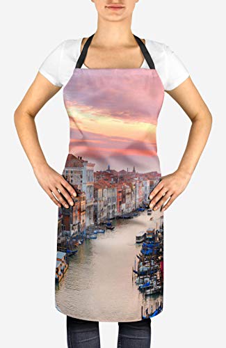 Timingila turista Gran Canal de Venecia Delantal de Cocina con Estampado Ajustable y Respaldo Trasero Babero 24 x 32 Pulgadas