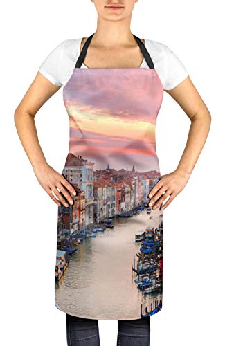 Timingila turista Gran Canal de Venecia Delantal de Cocina con Estampado Ajustable y Respaldo Trasero Babero 24 x 32 Pulgadas