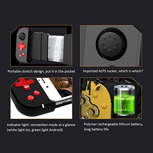 TIMOWU Mando de Videojuegos inalámbrico Mango Bluetooth Wireless Gamepad Palanca de Mando Estirable for Smartphone for la versión móvil de LOL, Ajuste for los Switch/Xbox / PS4 / PS3