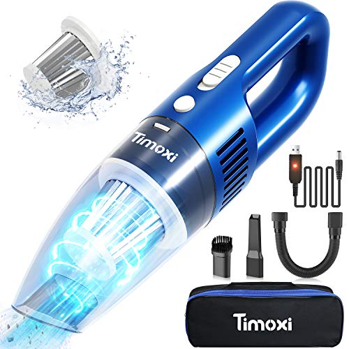 Timoxi Aspiradora de Mano sin Cable Potente Aspirador Coche Aspirador de Mano Casa y Coche Portátil 90W 2200mAh Lavable Filtro HEPA 3 Boquillas Intercambiable Recargable Batería de Litio