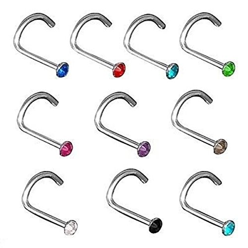 Tinksky 20 Piezas Piercing Joyas para Nariz - Titanio Acero Rhinestone