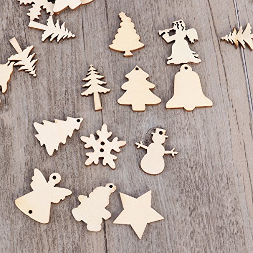 Tinksky 50 UNIDS Árbol de Navidad de Madera Muñeco de Nieve Copo de Nieve Rebanadas Inacabadas 12 Patrones Surtidos Ornamento Colgante Artesanía de BRICOLAJE Artesanía Para la Decoración de Navidad