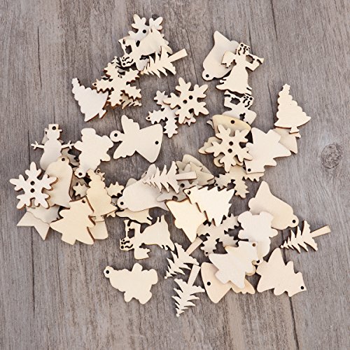 Tinksky 50 UNIDS Árbol de Navidad de Madera Muñeco de Nieve Copo de Nieve Rebanadas Inacabadas 12 Patrones Surtidos Ornamento Colgante Artesanía de BRICOLAJE Artesanía Para la Decoración de Navidad