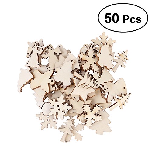 Tinksky 50 UNIDS Árbol de Navidad de Madera Muñeco de Nieve Copo de Nieve Rebanadas Inacabadas 12 Patrones Surtidos Ornamento Colgante Artesanía de BRICOLAJE Artesanía Para la Decoración de Navidad