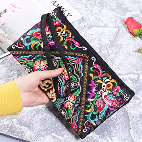 Tinksky Vintage Mujer étnica Monedero Cartera Bolsa Mariposa Flor teléfono