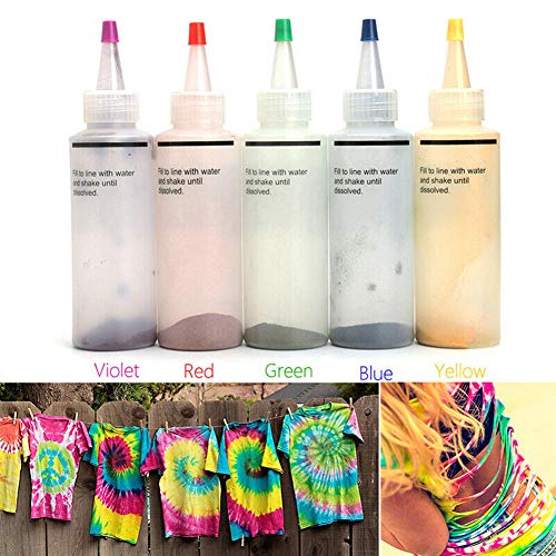 Tinte para ropa, altamente concentrado, fácil de apretar, permanente en un paso, para decorar ropa, colorido, atado, seguro, no tóxico, apto para tela, algodón, rayón y más Tamaño libre 5pcs