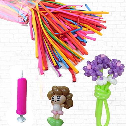 Tinyuet Globos Mágicos , Globos Largos y Retorcidos (100 PCS) con Bomba Manual para Animales , Bodas , Cumpleaños y Decoración de Fiestas